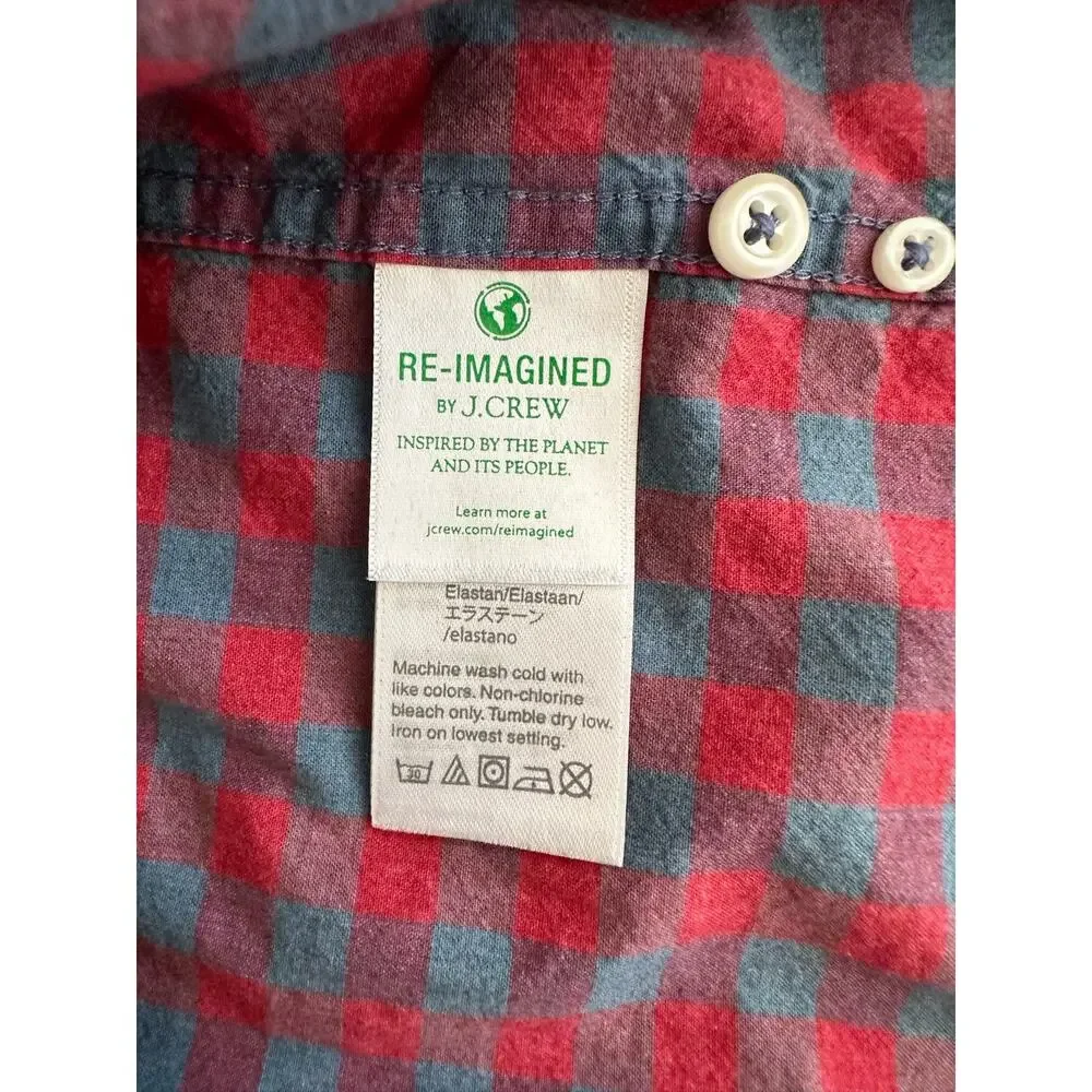 ReImagined J Crew Mens Slim Fit Flannel Shirt Size Small Red Blue‎ Plaid Stretch